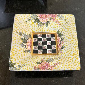 Mackenzie-Childs Buttercup Floral and rose check Square Plate RETIRED circa 1996